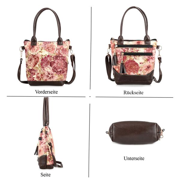 Crossbody Tasche aus Baumwolle, Blockdruck, 25,4x23cm, Pfirsich image number 4