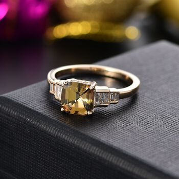 AAA Nat&uuml;rlicher goldener Tansanit und Diamant Ring in 585 Gold - 1,84 ct.