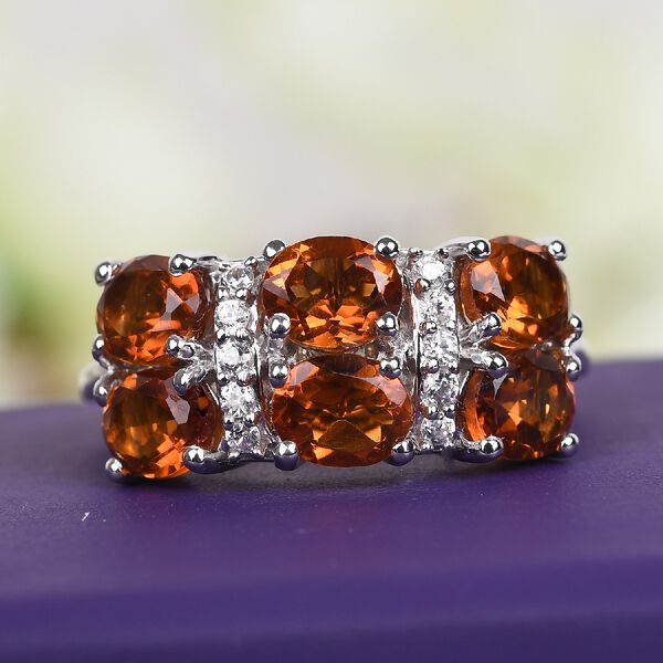 Madira Citrin und Zirkon Ring 925 Silber Platin-&Uuml;berzug image number 2