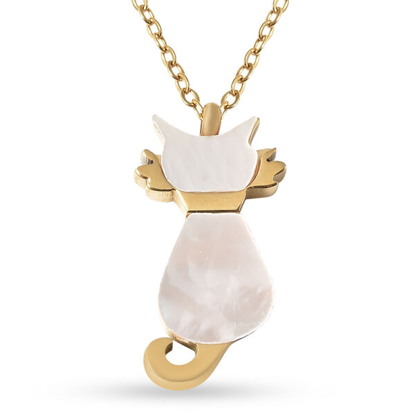 Wei&szlig;e Perlmutt-Halskette, 40 cm, Edelstahl