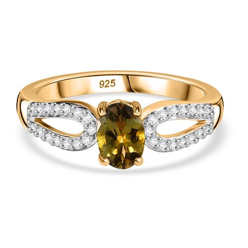 Natürlicher goldener Tansanit, Weißer Zirkon Ring 925 Silber 750 Gelbgold Vermeil (Größe 19.00) ca. 0.87 ct image number 0