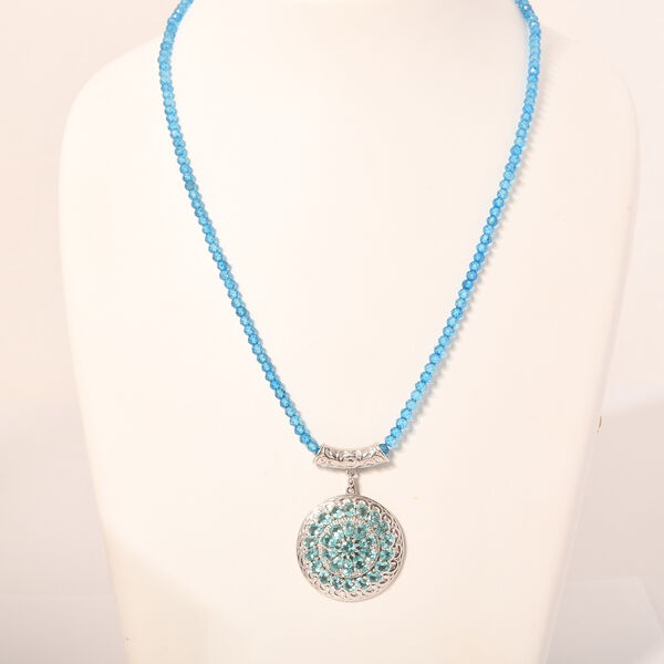 AA Lagoon Apatit, Weißer Zirkon Anhänger mit Kette, 925 Silber rhodiniert ca. 75,90 ct. image number 4