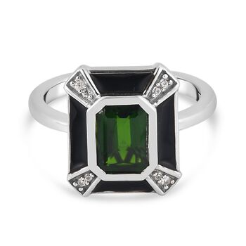 Nat&uuml;rlicher Chromdiopsid, Zirkon und emailliert Ring 925 Silber platiniert (Gr&ouml;&szlig;e 17.00) ca. 1,27 ct