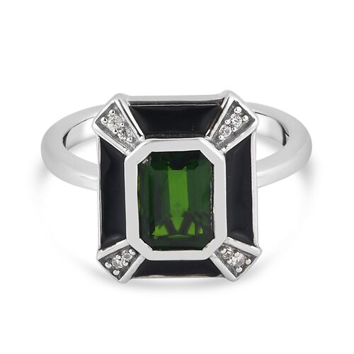 Natürlicher Chromdiopsid, Zirkon und emailliert Ring 925 Silber platiniert  ca. 1,27 ct image number 0