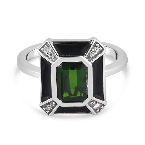 Nat&uuml;rlicher Chromdiopsid, Zirkon und emailliert Ring 925 Silber platiniert  ca. 1,27 ct