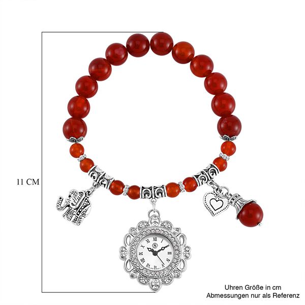 STRADA - Japanisches Uhrwerk, Roter Achat, Wei&szlig;er Kristall Flexible Uhr 18.5 cm 316L Edelstahl ca. 25.30 ct image number 5