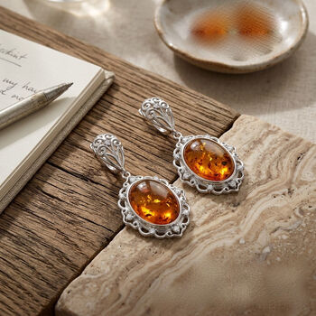 Nat&uuml;rlicher Baltischer Bernstein filigran Ohrringe 925 Silber