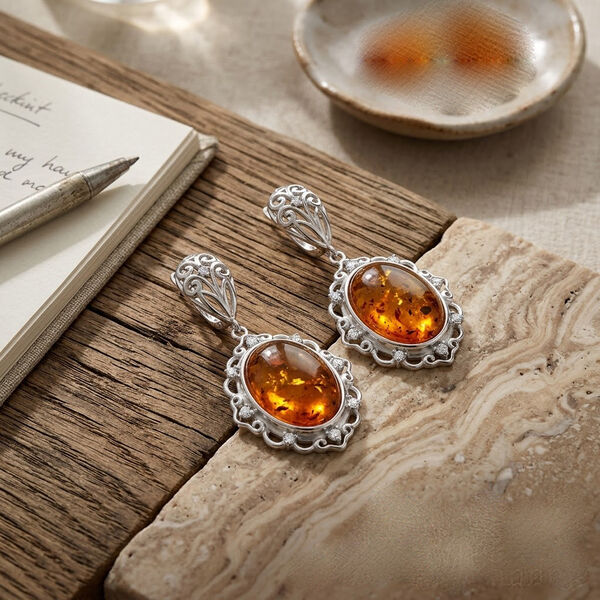 Nat&uuml;rlicher Baltischer Bernstein filigran Ohrringe 925 Silber image number 1