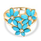Bl&uuml;hende Blumen Sleeping Beauty T&uuml;rkis, Wei&szlig;er Zirkon Ring 925 Silber 750 Gelb Vergoldet (Gr&ouml;&szlig;e 17.00) ca. 2,39 ct