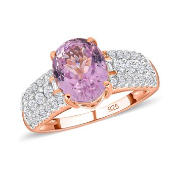 AA Martha Rocha Kunzit und wei&szlig;er Zirkon-Ring in 925 Silber mit Ros&eacute;gold Vermeil
