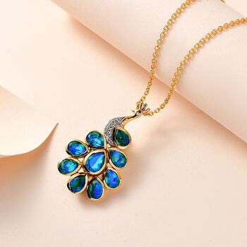 Pfau Triplett Quarz und Zirkon Anh&auml;nger mit Kette - 4,83 ct.