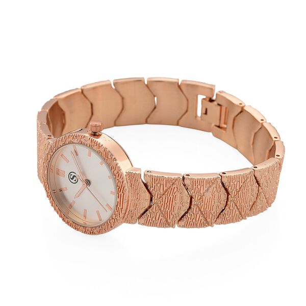 STRADA - Japanisches Uhrwerk, Wei&szlig; Zifferblatt mit Ros&eacute;goldplattiertem Alloy Armband, 20 cm image number 5