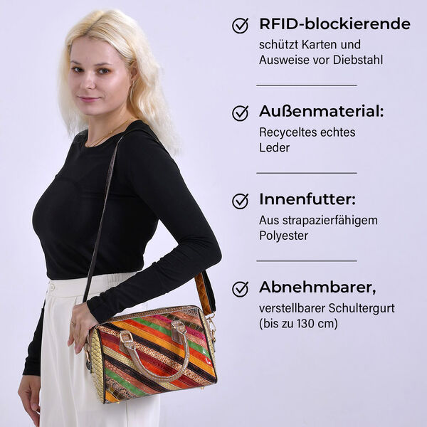 Chaos by Elsie Crossbody-Tasche aus echtem Leder, Multicolor mit gl&auml;nzender Krokopr&auml;gung im Streifenmuster, RFID-Schutz und Mini-Taschenlampe, 26x14x19 cm image number 3