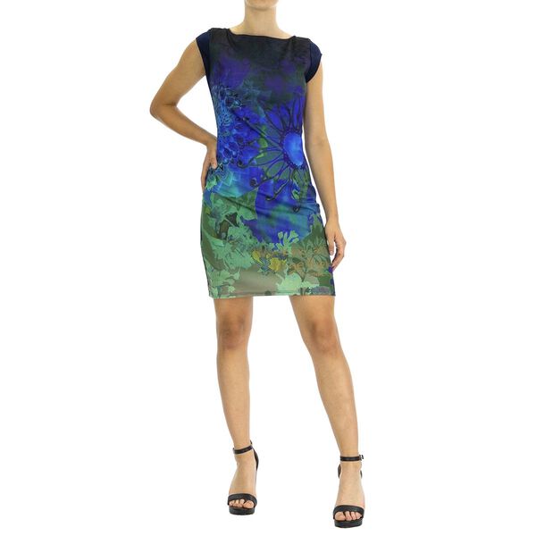 DESIGUAL, Strickkleid Kurzarm Indie blau floral Print, Multi, Gr&ouml;&szlig;e- 40 image number 1