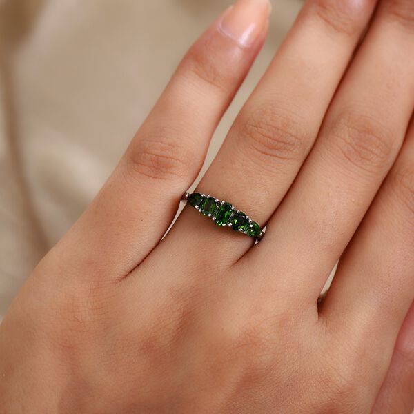 Russischer Diopsid 5 Stein Ring 925 Silber Platin-Überzug image number 3