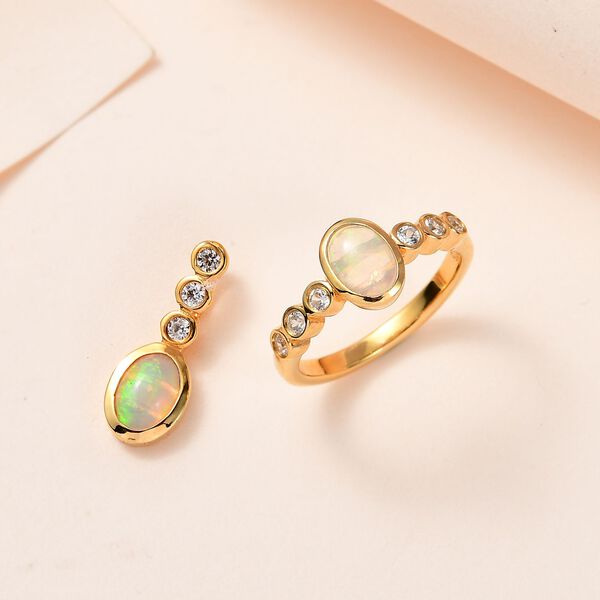 2er-Set AA natürliches, äthiopisches Welo-Opal und Zirkon-Schmuckset - 1,75 ct. image number 2