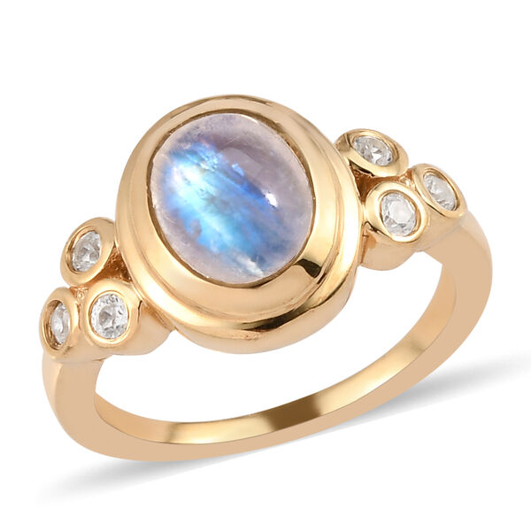 Regenbogen Mondstein und Zirkon-Ring, 925 Silber vergoldet  ca. 2,46 ct image number 4