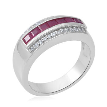 Rubin und Zirkon Ring 925 Silber platiniert  ca. 0,94 ct