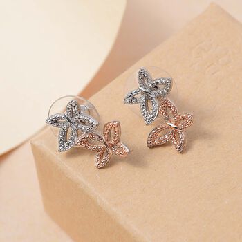 Schmetterlingsohrringe mit Champagner und wei&szlig;en Diamantakzenten