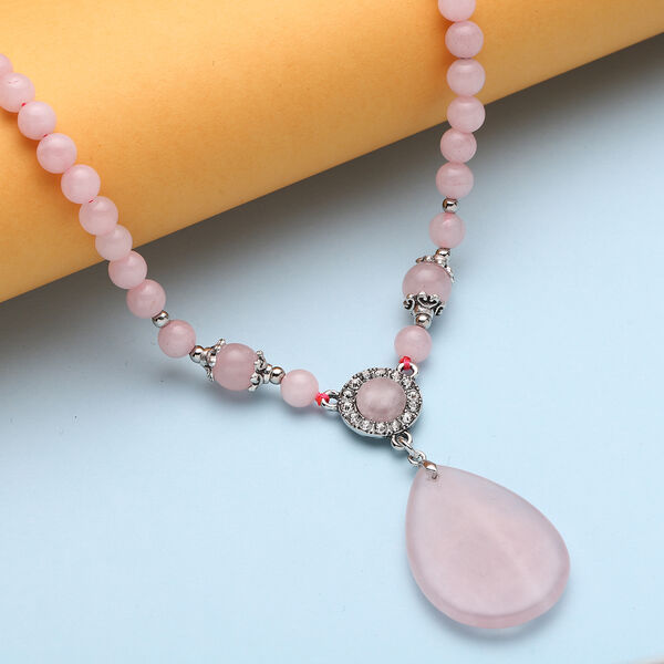 Rosenquarz-Halskette in Silberton, 158,50 ct. image number 2