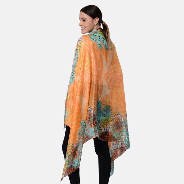 LA MAREY - 100% nat&uuml;rlicher, bedruckter Maulbeerseiden-Schal in Geschenkbox, 110x180 cm, Orange&nbsp; image number 2