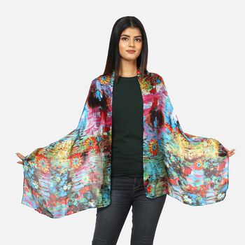 100 % nat&uuml;rlicher Seiden Schal, 165x50 cm, Blumenmuster, Mehrfarbig