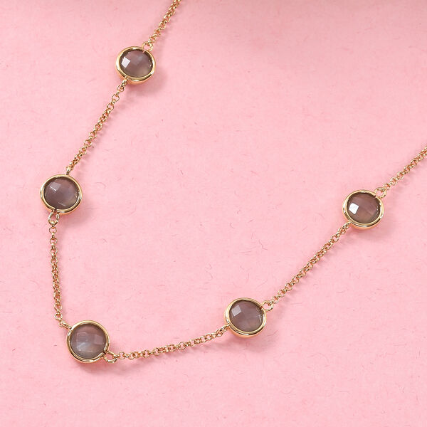 Grauer Mondstein Halskette 45 cm 925 Silber vergoldet ca. 20,07 ct image number 2