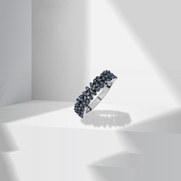 Blauer Diamant-Ring, 925 Silber platiniert  ca. 0,25 ct image number 2