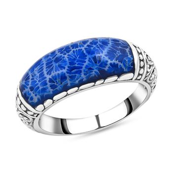 Royal Bali - Blau Koralle Ring, 925 Silber, (Gr&ouml;&szlig;e 16.00), ca. 4.00 ct