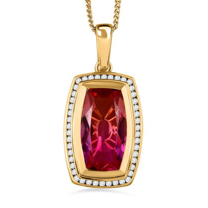 Sunset Quarz Triplette, weißer Zirkon Anhänger mit Kette, 925 Silber Gelbgold Vermeil ca. 20.32 ct