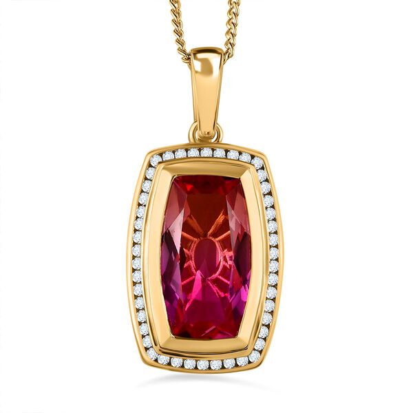 Sunset Quarz Triplette, weißer Zirkon Anhänger mit Kette, 925 Silber Gelbgold Vermeil ca. 20.32 ct image number 0