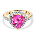 D joy Lab Created Rosa Saphir, Weißer Zirkon Ring 925 Silber 750 Gelbgold Vermeil (Größe 17.00) ca. 5,00 ct