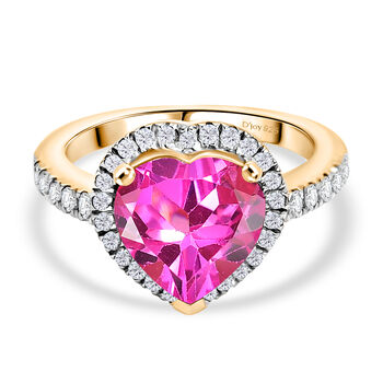 D joy Lab Created Rosa Saphir, Wei&szlig;er Zirkon Ring 925 Silber 750 Gelbgold Vermeil (Gr&ouml;&szlig;e 17.00) ca. 5,00 ct