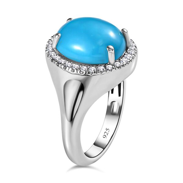 Amerikanischer nat&uuml;rlicher Sleeping Beauty T&uuml;rkis, wei&szlig;er Zirkon Ring, 925 Silber platiniert (Gr&ouml;&szlig;e 19.00) ca. 4.53 ct image number 4