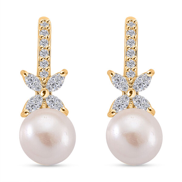 Weiße Süßwasser Perle, Weißer Zirkonia Ohrringe Nickelfreies Messing Standard 4.00 ct image number 0