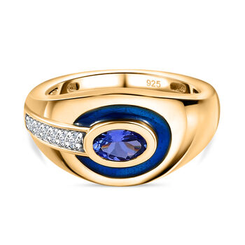 Tansanit und Zirkon Ring 925 Silber vergoldet (Gr&ouml;&szlig;e 16.00) ca. 0,56 ct