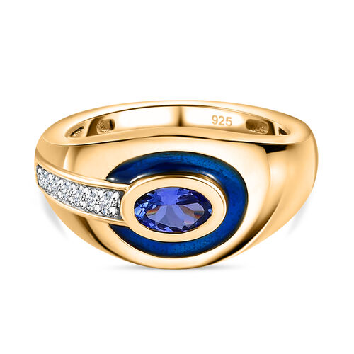 Tansanit und Zirkon Ring 925 Silber vergoldet  ca. 0,56 ct image number 0