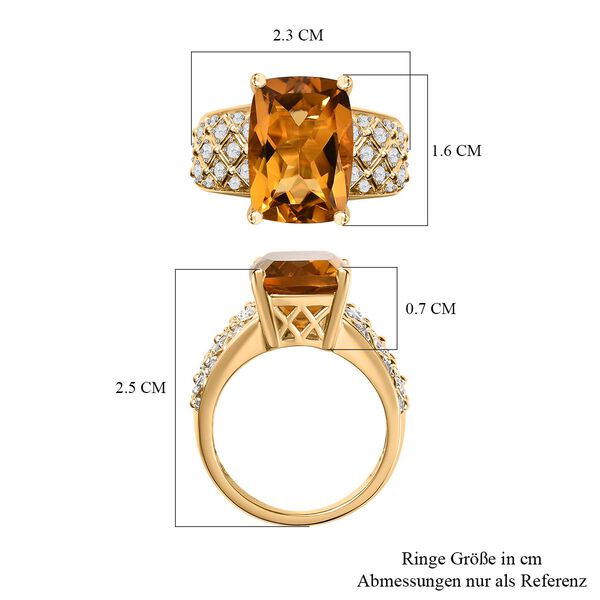 Citrin, weißer Zirkon Ring, 925 Silber vergoldet (Größe 19.00) ca. 7.07 ct image number 7
