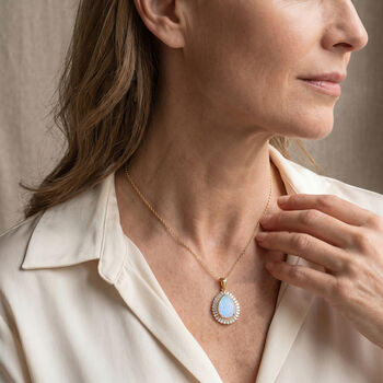 D'Joy AAA nat&uuml;rlicher, &auml;thiopischer Welo Opal und Moissanit Anh&auml;nger mit 50cm Kette - 4,15 ct.