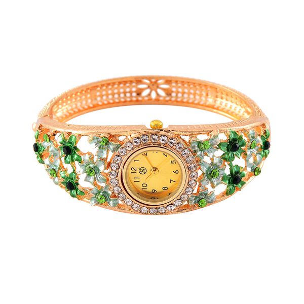 STRADA Blumenzauber Bangleuhr mit PC21S Japanischem Uhrwerk, wei&szlig;en Kristallen und reinem Edelstahl, Neongr&uuml;n image number 4