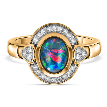 Boulder Opal Triplett und Zirkon Ring 925 Silber vergoldet (Gr&ouml;&szlig;e 16.00) ca. 1,13 ct