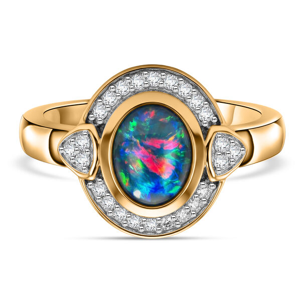 Boulder Opal Triplett und Zirkon Ring 925 Silber vergoldet  ca. 1,13 ct