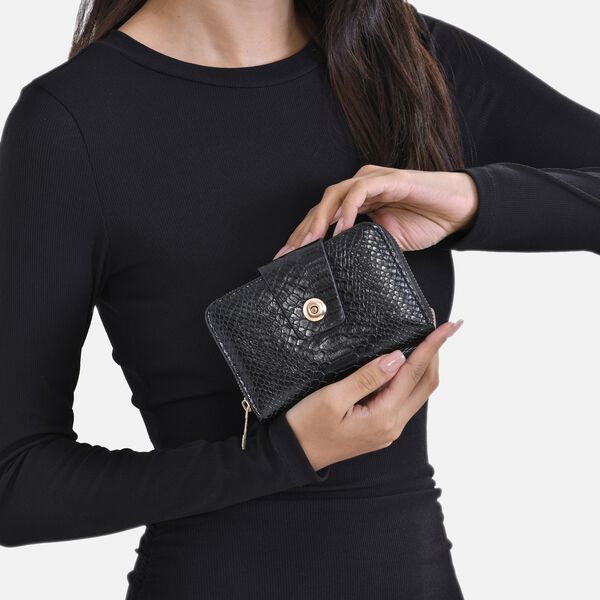 Gepr&auml;gtes Schlangenhaut-Design: RFID-Schutz PU Leder Geldb&ouml;rse, Gr&ouml;&szlig;e: 14x3.5x9cm, Schwarz image number 3