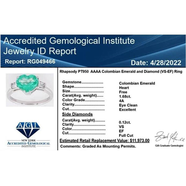 RHAPSODY AAAA Kolumbianischer Smaragd und VS Diamant Ring in 950 Platin - 1,71 ct. image number 9
