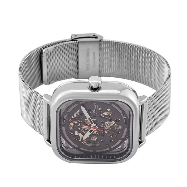 GENOA TIME V2 42mm Automatische Mechanikuhr - Schwarzes hohles Zifferblatt, Gehäuse aus Legierung mit IPS-Beschichtung, Edelstahl-Mesh-Armband,  3 ATM wasserdicht, Reiner Edelstahl 8.5 cm image number 5