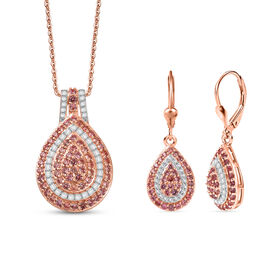 D'Joy AAA Padparadscha Saphir und Zirkon Ohrringe und Anh&auml;nger mit 50cm Kette