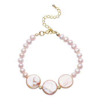 Lila S&uuml;&szlig;wasser Perle (5-7 mm), Lila Keshi Perle (5mm) Armband ca. 19 cm Gelb