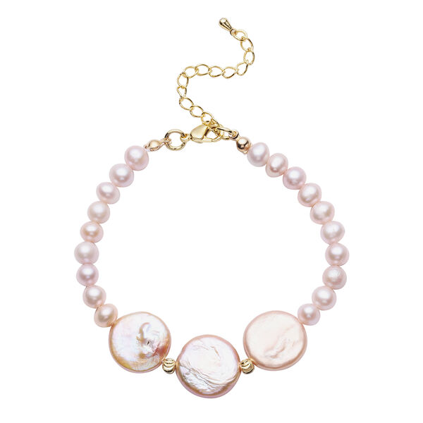 Lila S&uuml;&szlig;wasser Perle (5-7 mm), Lila Keshi Perle (5mm) Armband ca. 19 cm Gelb