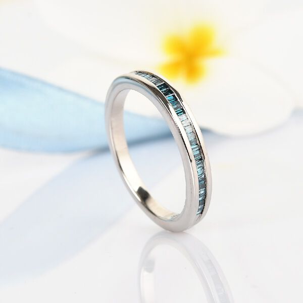 Blauer Diamant Half Eternity Ring 925 Silber Platin-&Uuml;berzug image number 2