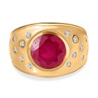 Afrikanischer Rubin (Fissure gefüllt), Weißer Zirkon Ring, 925 Silber Gelbgold Vermeil (Größe 17.00) ca. 5.76 ct